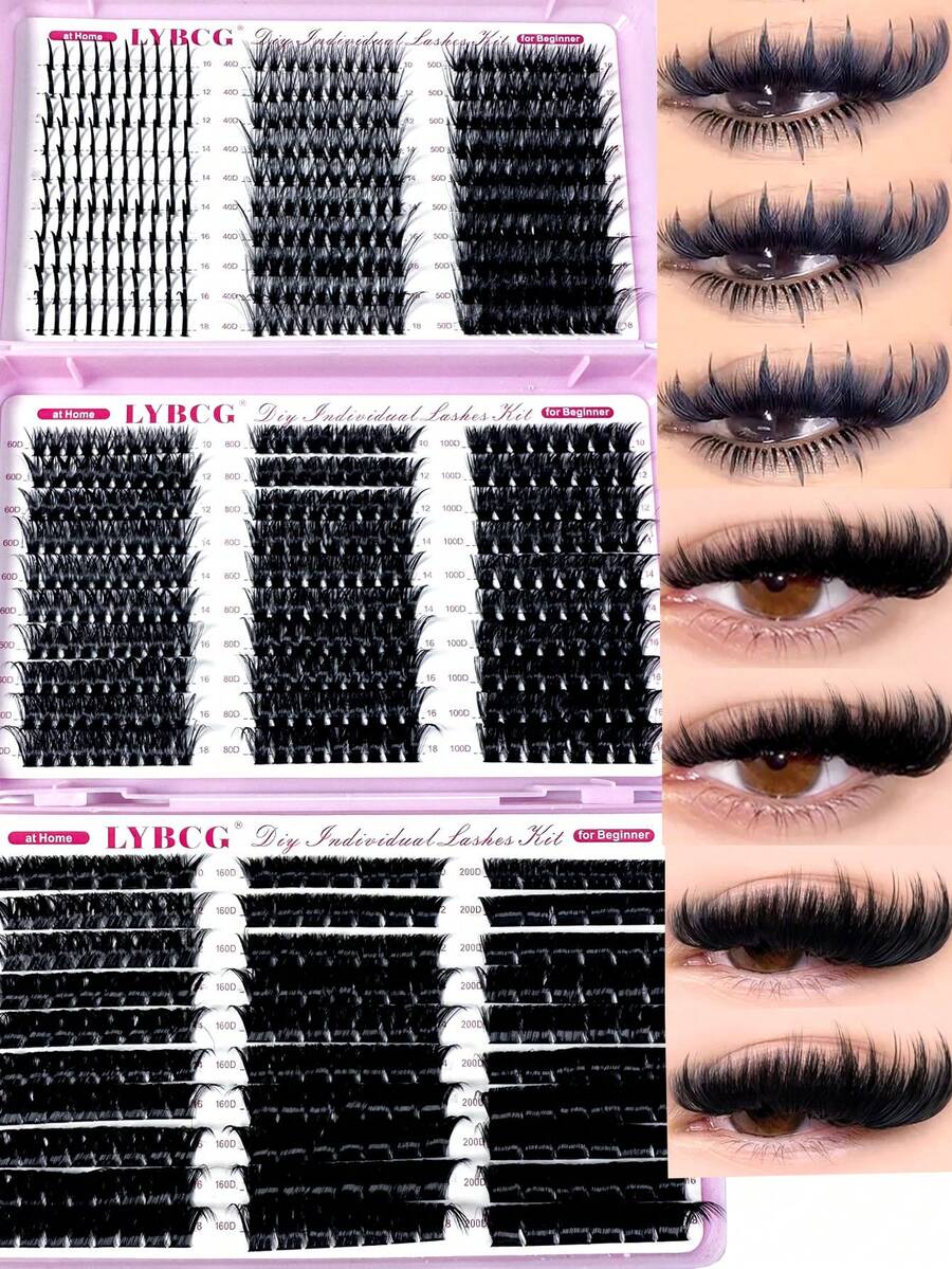 Large Capacity Eyelash Book 0.07mm Spiky Wet Glossy Single Cluster Lashes Salon Volume D Curl Spiky+40D-200D 10-18mm Anime Style 780pcs Reusable DIY Cluster Eyelash Extensions For Beginners - D - 查看 1