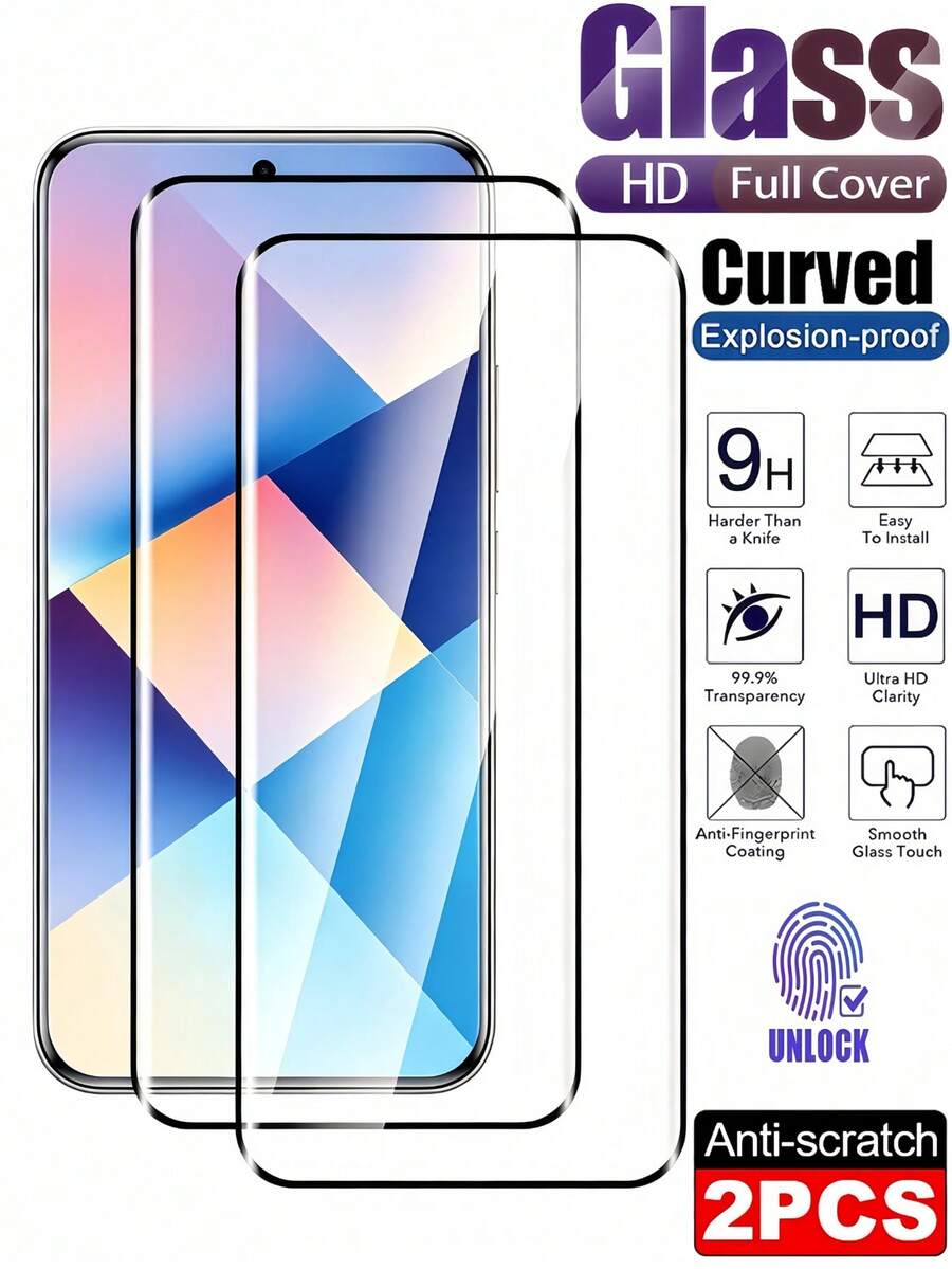 LissKas 2pcs 3D Curved HD Tempered Glass Film 9H Hardness Explosion Proof Scratch Resistant Phone Screen Protector Compatible With Xiaomi 17 15 13 12 14 Ultra Pro/ Note 14 15 13 Pro+ Pro 4g 5g/ Reno////Honor Magic 5/6/7/8 Pro Lite 90 100 200 400 500///Various Curved Surface Models With Smooth Touch Automatic Adsorption Friendly Shell Support Fingerprint Recognition