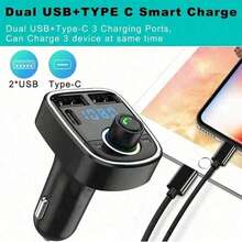 Modulador de audio MP3 para coche 3.1A, receptor de audio, 2 puertos USB de carga rápida, compatible con Apple, teléfonos Android, portátiles, adaptador de carga rápida que admite carga rápida y múltiples dispositivos, cargador de coche portátil y eficiente de carga rápida - Negro - Ver 8