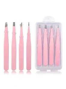 Tweezers Set - Professional Stainless Steel Tweezers - Precision Tweezers, Suitable For Eyelash Extensions, Eyebrows, And Treating Facial Blackheads. - Pink - View 7