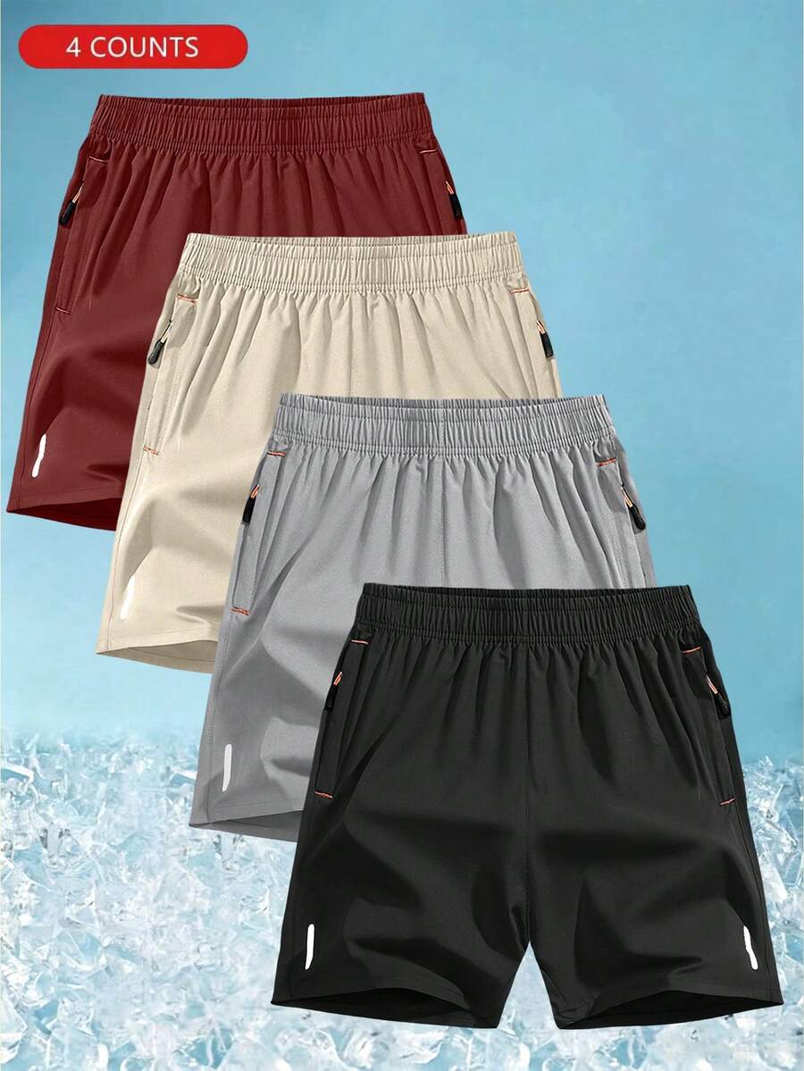 Pantalones cortos deportivos versátiles para hombres, para actividades al aire libre en primavera/verano, con cordón, franja reflectante, finos y transpirables (4 piezas/paquete) - Multicolor - Ver 1