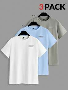Manfinity VCAY Set Of 3 Short Sleeve T-Shirts With Round Neck And Basic Casual Front Print, Summer T-Shirt - Multicolor 2 - View 1