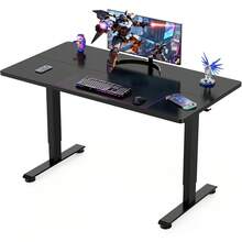 Veken - computadora eléctrico de pie de 55 Pulgadas, Altura Ajustable, Sentado para levantarse, Mesa de Trabajo, Oficina en casa, computadora, computadora de Madera, Color Blanco - Negro - - Ver 2