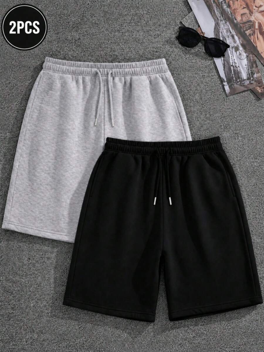 2pcs/Set Men's Casual Knit Sports Shorts - Soft Drawstring Athletic Shorts Summer - Multicolor - View 1