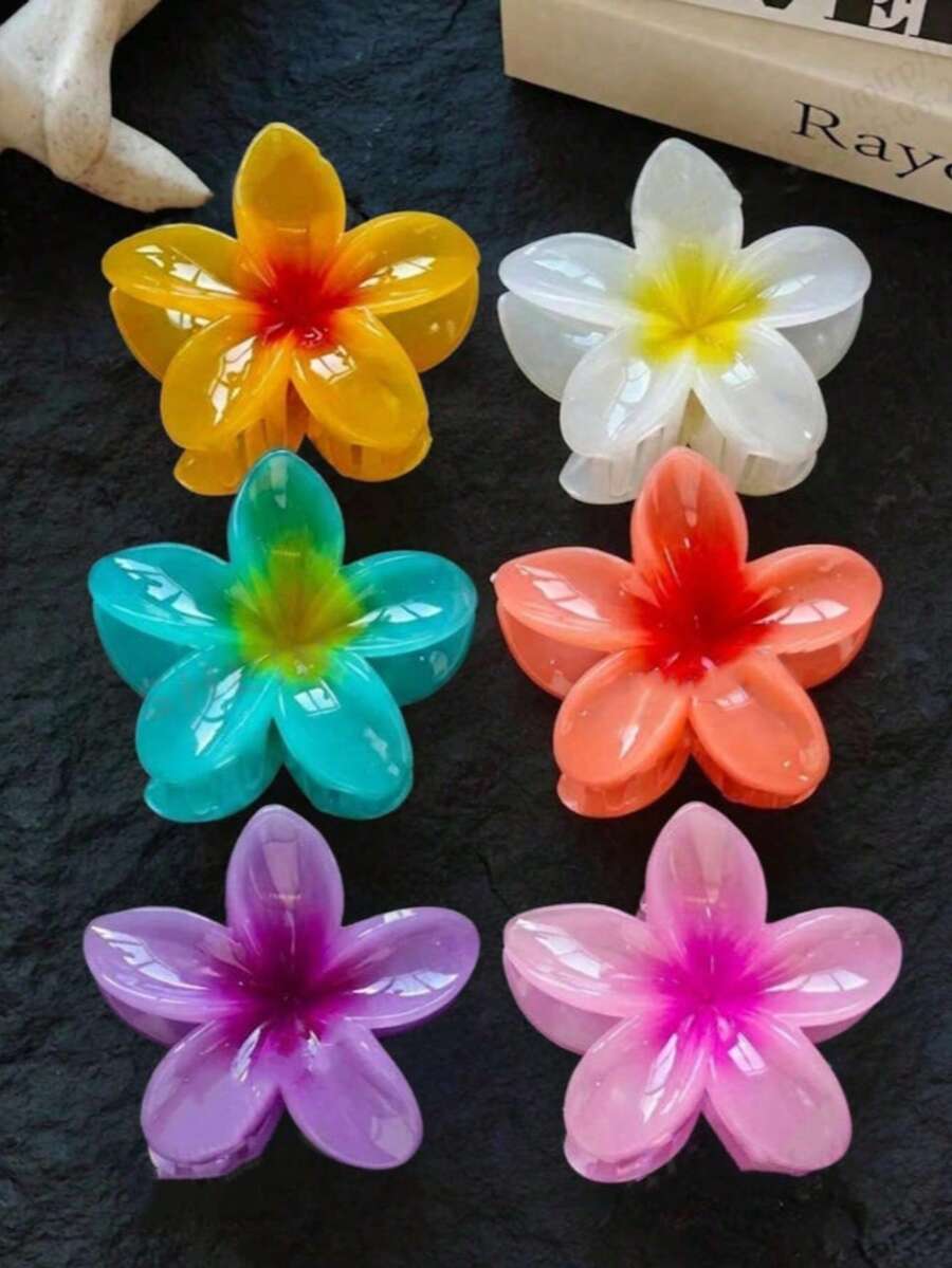 6件裝可愛迷你蛋花髮夾,適合海灘、側瀏海與側髮裝飾,亦可作為海灘度假與婚禮配件 - 彩色 - 查看 1