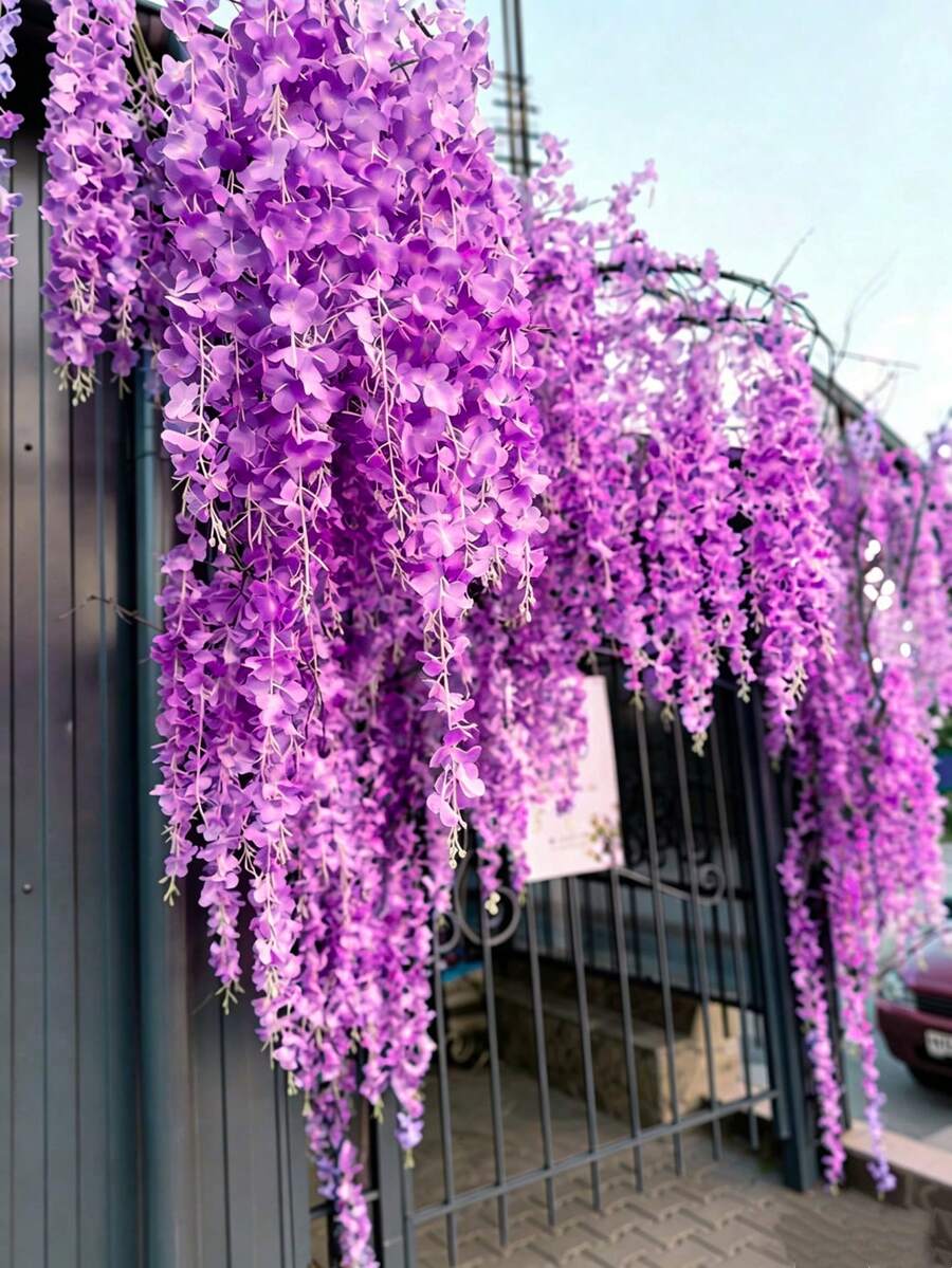 MEHELANY 15/5件裝人造紫色紫藤花藤蔓花串,絲綢仿真花吊掛繩,適用於居家婚禮派對裝飾、花園戶外儀式婚禮拱門花卉裝飾、臥室婚禮拱門、背景牆裝飾 - 紫色 - 查看 1