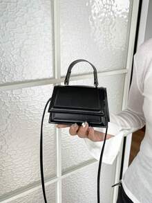 Mini Small Solid Color Ruffle Flap Crossbody Handbag For Women - Black - View 10