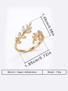 Gift Box Style Gold Leaf & Branch Rhinestone Ring, Adjustable Open Design, Nature-Inspired Elegant Women's Jewelry - Gold - View 7