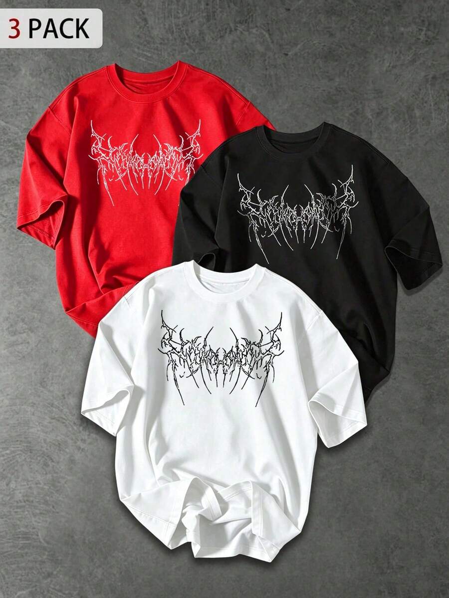 Sport MetroGents Men's Short Sleeve Thorn Print Sports T-Shirt, Summer Graphic Tees With Horror Designs, Band Tees, Custom Tees, Cam - 3 - 查看 1