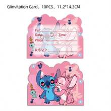 10 piezas Tarjetas de invitación para fiesta de cumpleaños de Stitch Tarjetas de invitación de feliz cumpleaños y sobres - Multicolor - Ver 1