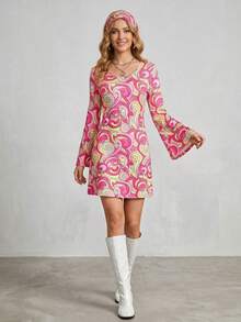 70s Retro Hippie Set For Girls And Women(Pattern Position Is Random)For Christmas Parties,  Going Out Outfit Halloween - Pink - View 3