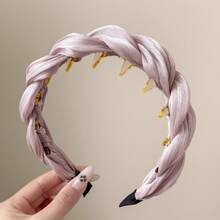 Women's Elegant Solid Color Satin Cross Mesh Toothed Comb Headband, Fluffy High Crown Hair Clip Daily Wear Anti-Slip Headband Hair Accessory, Face Washing Makeup Hair Pressing Headpiece, Suitable For Daily Wear, Gift For Women - Multicolor - View 4