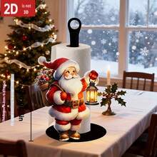 2D Flat Print Acrylic Kitchen Paper Towel Holder - Desktop Countertop Roll Paper Rack Storage, Funny Santa Claus Design, Kitchen, Bathroom, Living Room, Dining Room, Christmas Warm Decoration Ornament - Multicolor - View 3