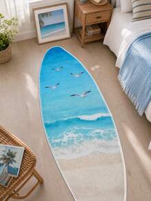 1 pieza Alfombra decorativa con forma de tabla de surf con gaviota y ola, decoración de dormitorio, alfombra pequeña, alfombra, decoración del hogar, alfombra de sala de estar, alfombra pequeña de sala de estar, alfombra de dormitorio, decoración del hogar de sala de estar, alfombra para exteriores, alfombra lavable - Multicolor G - Ver 1