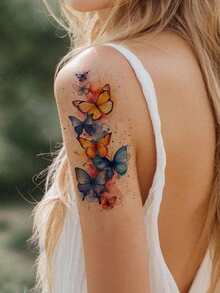1 pieza Pegatina de tatuaje con patrón de mariposa para mujeres y hombres, tatuaje temporal de mariposa resistente al agua para mano, brazo, pecho, arte corporal, tatuaje falso adecuado para decoración corporal diaria - Multicolor - Ver 2