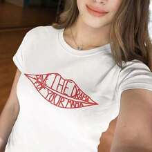 Grunge-Style Cotton T-Shirt From The TV Series Friends Save The Drama For Your Mama, 2021 Tumblr Kawaii Punk Dropshipping Tee - 白色 - 查看 1