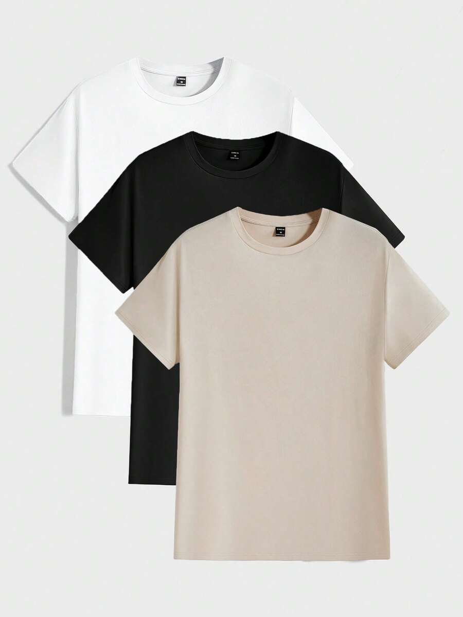 Manfinity VCAY paquete de 3 camisetas de manga corta de cuello redondo de unicolor para hombre, para el verano - Blanco 2 - Ver 1