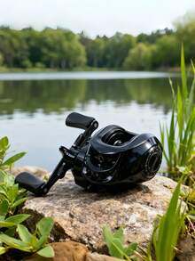 1pc Entry-Level Water Drop Reel, 7.2:1 High-Speed Gear Ratio, Max Drag 22lbs, Black Low-Profile Design, Equipped With 12-Level Magnetic Braking System, Metal Spool/Handle, Suitable For Fly Fishing - Multicolor - View 1