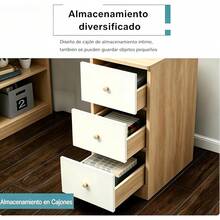 Escritorio con 5 Cajones y 7 Niveles de Repisas, Escritorio Esquinero Robusto y Duradero, Escritorio para Computadora Minimalista, Apto para Oficinas y Dormitorios (Blanco Nórdico) - Color Madera - Ver 5