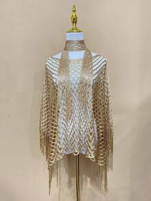 1pc Gold Fishnet Tassel Multi-Purpose Shawl Beach Wrap - Multicolor - View 6