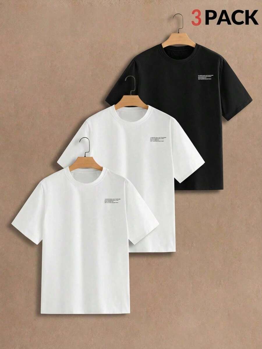 Manfinity VCAY Set Of 3 Short Sleeve T-Shirts With Round Neck And Basic Casual Front Print, Summer T-Shirt - Multicolor 6 - View 1