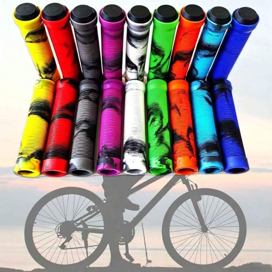 2pcs New Soft Rubber Bicycle Handlebar Grips, Dual-Color Non-Slip Handlebar Covers, Ergonomic Design, Suitable For Mountain Bikes - Multicolor - View 1