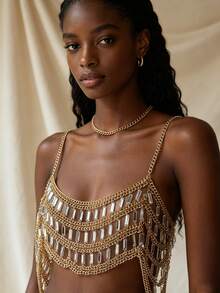ZHENGHEN 1pc Women's Silver Acrylic Beaded Body Chain - Eye-Catching Shiny Piece, Suitable For Nightclub And Fashionable Outfits - Silver - View 4