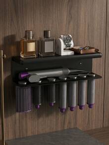 Space Saving Wall Mount Hair Tool Rack For Styler,Heat Resistant Aluminum Organizer Holds All Curling Barrels&Round Brushes,Built-In Plug Holder Prevent Tangled Cords Bathroom Vanity Storage,Curling Barrel Brush Holder,Cord Plug Hook,Wall Bracket - Multicolor - View 5