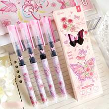 Rose & Butterfly Print Direct Liquid Gel Pen Set, 4pcs, 0.5mm Needle Tip, Quick-Dry Black Ink, Cap-Off Ballpoint Pens, INS Style, Student Exam Practice, Office Writing, Stationery Gift Box, Birthday Gift - Sets - View 12