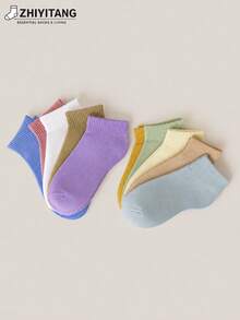 ZHIYITANG Random 1 Pair/3 Pairs/5 Pairs Women's Short Socks, Simple Fashion Solid Color College Style Candy Color Low-Cut Socks, Thin Breathable Comfortable Soft Moisture-Wicking Sweat-Absorbing Socks For Spring Summer Autumn, Sports Casual Street Style, Suitable For Daily Wear - Multicolor - View 4