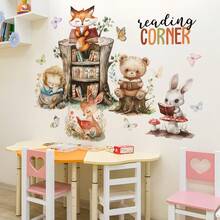 1/2 Sheets Kids Reading Corner Wall Decals, Self - Adhesive Cartoon Animal Book - Themed Stickers (Fox/Lion/Bear/Deer/Rabbit) For Children's Bedroom, Classroom, Living Room Decor​ - Multicolor - View 3
