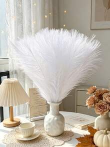 10/15/300pcs Elegant Artificial Reed Grass, Soft Feather-Like Artificial Flowers, Suitable For Home And Outdoor Decor, Weddings, Holidays, No Container Needed, Best For Autumn - White - View 7