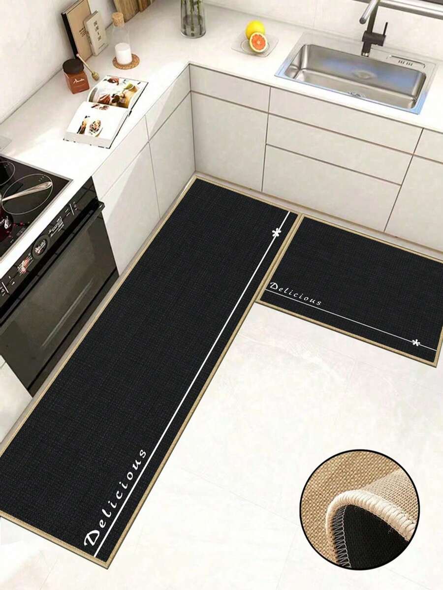 1件黑色字母圖案橡膠墊,吸水且易清潔,適用於廚房、浴室及其他區域,四季通用,適合各種節日 - 彩色 - 查看 1