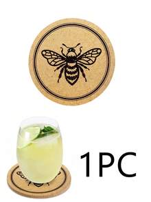 6/3/1pc Round Bee Print Cork Coasters, Heat-Resistant Wooden Beverage Cup Mats, Absorbent Non-Slip Coffee Tea Cup Insulation Pads, Vintage Farmhouse Style Home Kitchen Bar Decor, Housewarming Gift Home Supplies - Multicolor - View 7