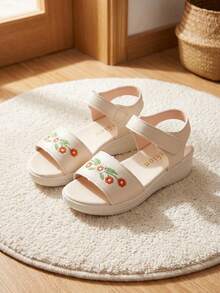 1雙 2026 女款花卉刺繡 PU 厚底平台涼鞋 夏季戶外 - 米色 - 查看 3