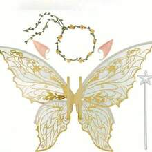 Adult & Girls Fairy Wings Set, Includes Flower Crown, Fairy Hair Accessories, Magic Wand & Elf Ears - 29" X 21" Tulle Butterfly Wings - Suitable For Holiday Dress-Up, Party & Halloween - Multicolor - View 9