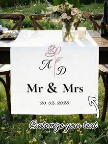 Customized Personalized Wedding Table Runner And Welcome Banner, Suitable For Weddings, Receptions, Ceremonies, Woven Fabric, Customizable Text, Rectangular Table Decor, Suitable For Outdoor Events, Name/Date/Phrase Decoration - Multicolor - View 2