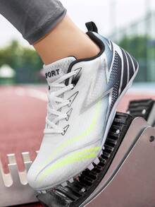 Carbon Plate Lightweight Racing Track Spikes, Breathable Cushioned Non-Slip Grip Running Shoes For Students, Competition And Training - 2688 White and Black - View 6