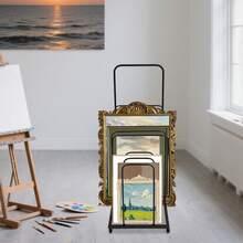 RibasuBB Art Canvas Storage Rack Rolling Organizer For Studio Black Iron 9-Slot Floor Standing 4 Wheels With Brakes Adjustable Handle 40-100cm 80x45cm - A - View 1