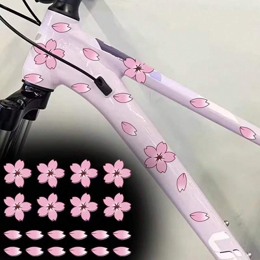 20pcs Beautiful Cherry Blossom Bicycle Decoration Stickers Made Of Vinyl And Waterproof. Suitable For Cars, Bicycles, Roads, Mountain Bikes. DIY For Covering Vehicle Body Scratches. Also Suitable For Motorcycles And Helmets As Exquisite Decorations.
