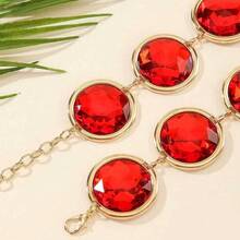 European And American Women's Mirror Casual Decorative Waist Belt With Crystal Ruby Metal Chain - Golden Ruby - View 2