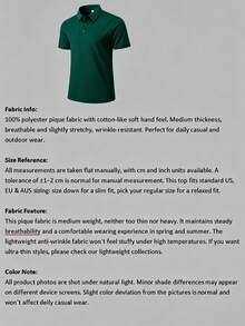 Men's Summer Lightweight Fabric Polo Shirt | Fitted Short Sleeve Solid Color Collared Top, Suitable For Daily, Commute, Office, Light Sports And Beach Wear, 2026 World Cup Casual Style - Dark Green - View 10