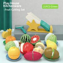 Children's Kitchen Toy Set, Montessori Simulation Kitchen Utensils, For Little Chefs, With Cutting Board For Fruits And Vegetables - 21-piece Green Knife - View 1