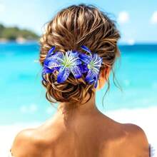Hawaiian Style Artificial Lily Flower Hair Scrunchie, Beach Vacation Theme Hair Tie, Multi-Functional Beach Photo Hair Accessory, Suitable For Updo Hairstyles, Decorative Wrist Flower Hair Scrunchie And Headband - Multiple Styles - View 4