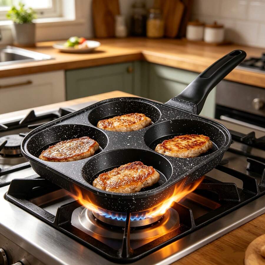 High-Quality Non-Stick Egg Pan, Suitable For Eggs, Burgers And Omelets - Heat-Resistant Wooden Handle, Easy Food Release, Easy To Clean - Ideal Choice For Home Kitchen Cooking