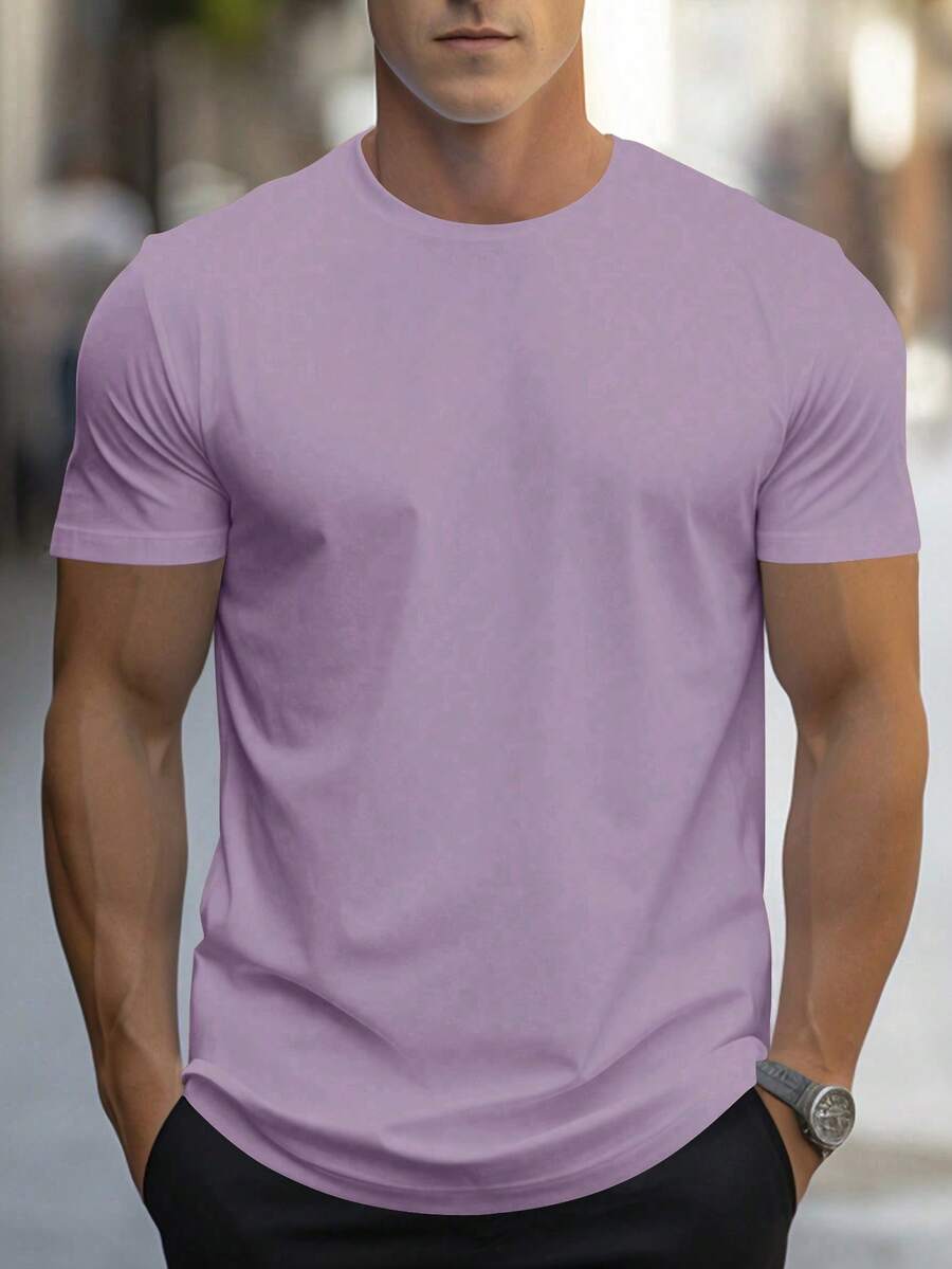 NEOREFINED Men's Casual Solid Color Round Neck Short Sleeve T-Shirt For Summer - Red and White - View 1