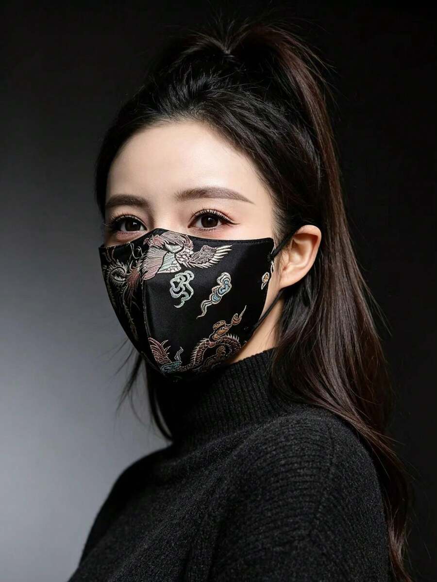 1件 3D裝飾面具，中國龍鳳圖案 Cosplay 派對服裝配件，中性款節日拍照道具 - 彩色 - 查看 1