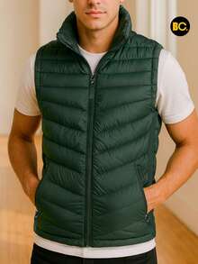 Big City Chaleco acolchado para hombre con cierre frontal y bolsillos laterales, abrigo ligero tipo puffer casual moderno para clima frío, - Verde Oscuro - Ver 1