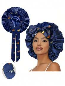 1pc Women's Silk Satin Bow Sleep Cap, Adjustable Tie And Elastic Band, Fashion Satin Hair Cap, Multiple Prints Soft Hair Cap, Suitable For Curly Hair - 1Pc NPSM - View 11