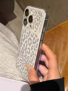 1pc Transparent White Minimalist Grey Leopard Print Full Coverage Lens Protection Anti-Drop Anti-Collision Personalized Phone Case Suitable For IPhone 16 Pro Max/17/16/15/14 Plus/13/12/11/Air - Multicolor - View 3